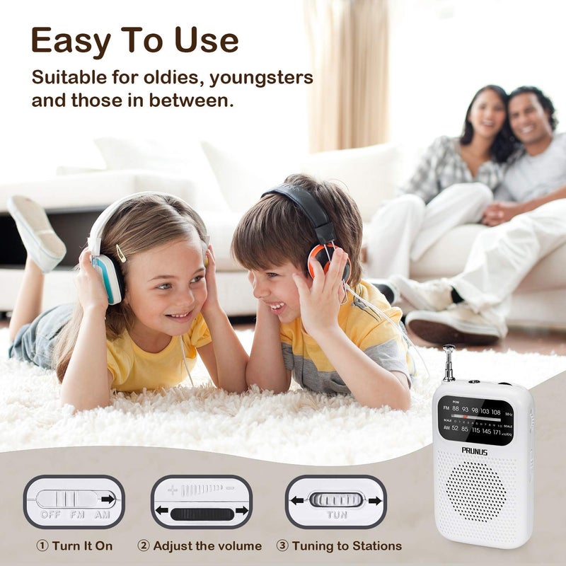 PRUNUS J-777 Pocket Radios Portable AM FM Small Personal Radio with Best Reception, AAA Battery Operated Transistor Radio with Headphone & Speaker for Walk/Jogging/Camping,Christmas Stocking Stuffers - Image 2